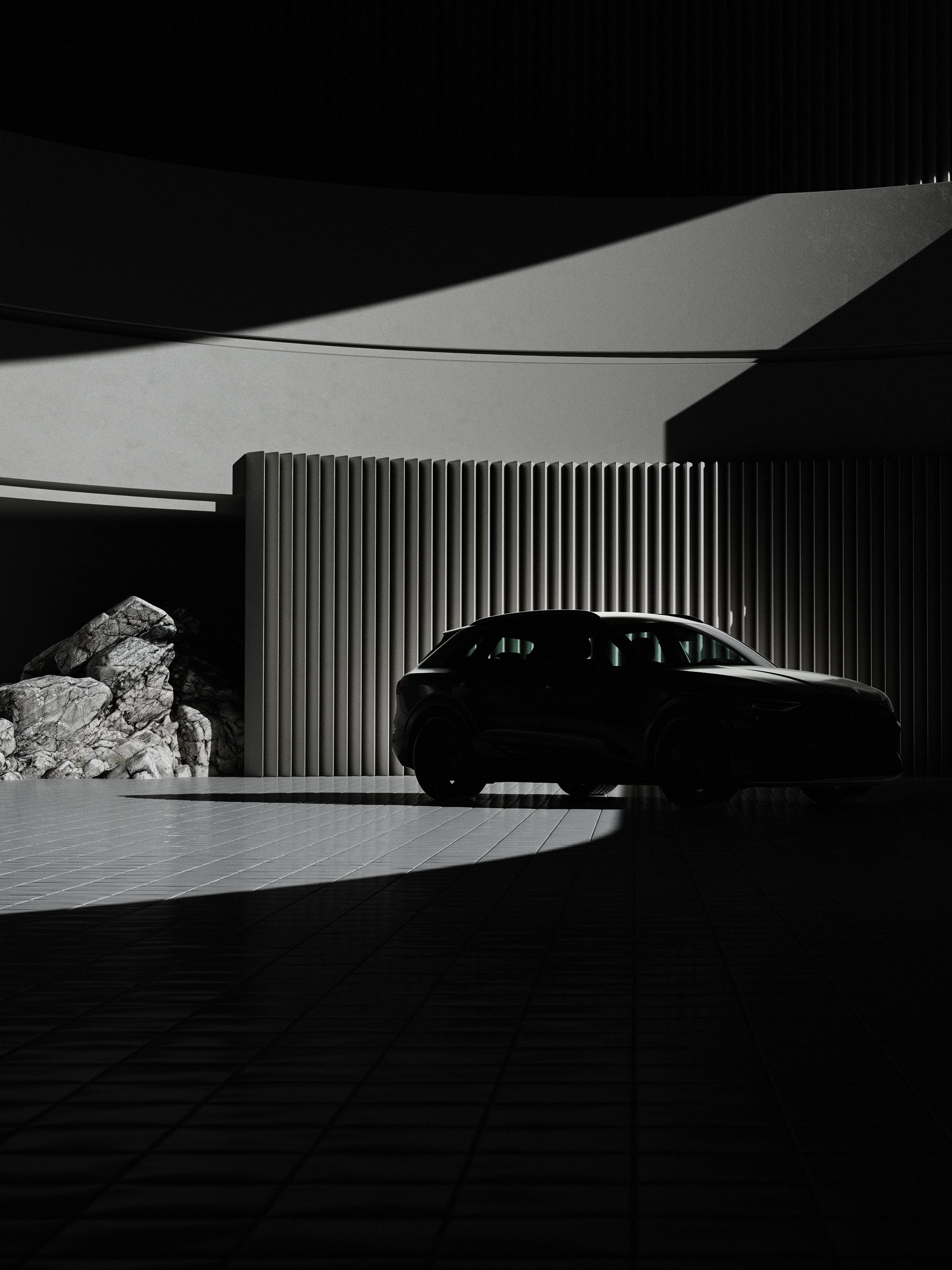 Mașină în fața unui zid